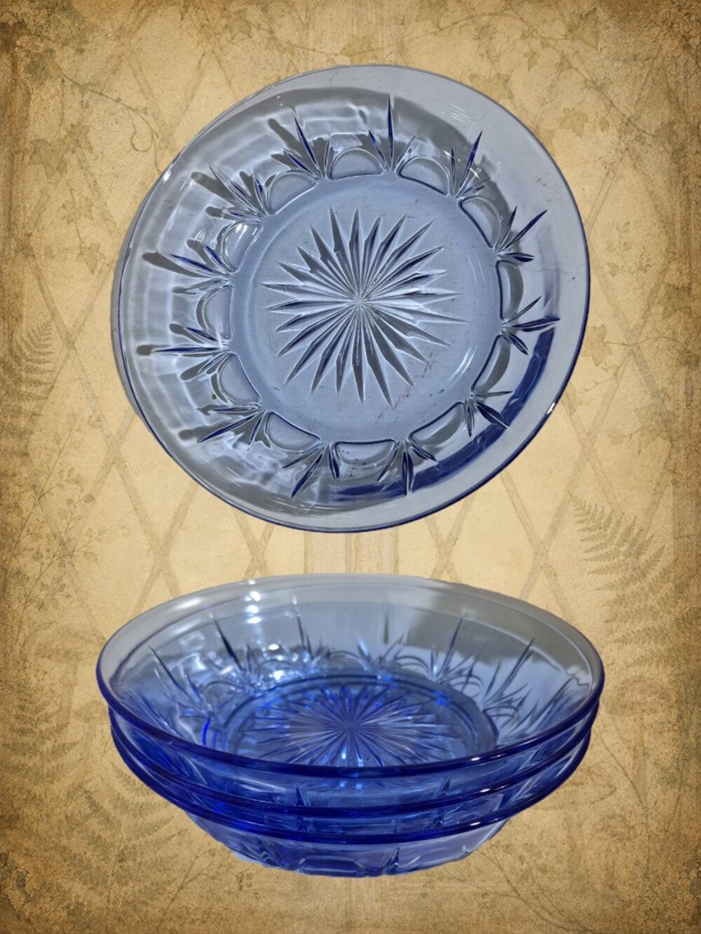 4 Vintage AVON Blue Glass Salad Bowls